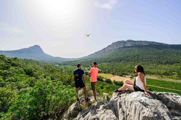 Jeunes qui admirent le Pic Saint Loup et l'Hortus